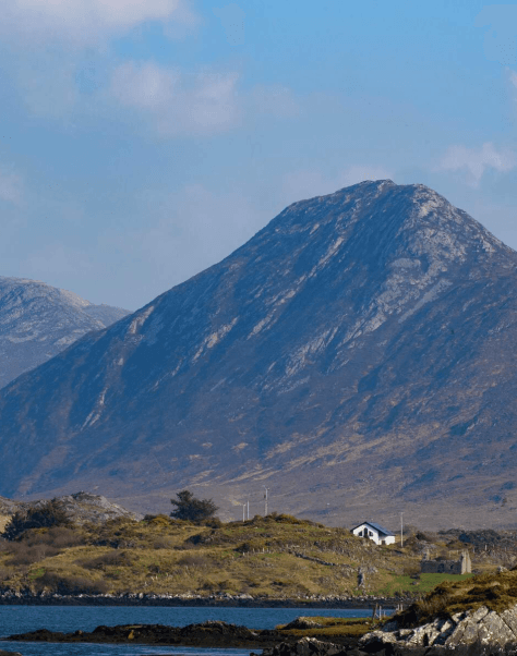 Connemara National Park with Visitor Centre and mountain backdrop